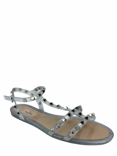 Valentino Jelly Flat Rockstud Ankle Strap Sandals Size 10-Consigned Designs