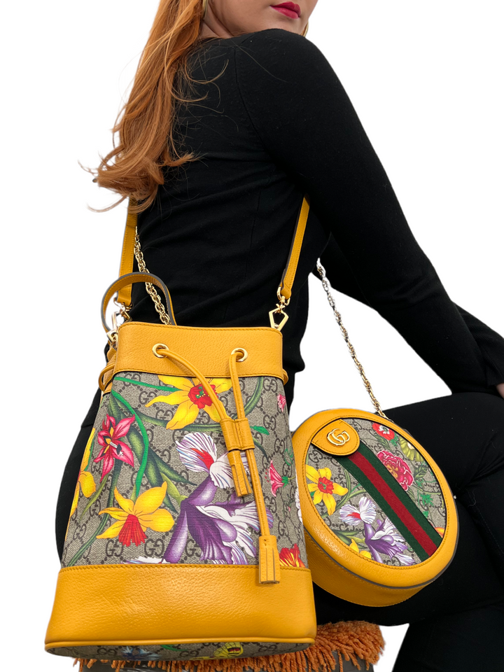Gucci GG Supreme Flora Small Ophidia Bucket Bag NEW Consigned Designs