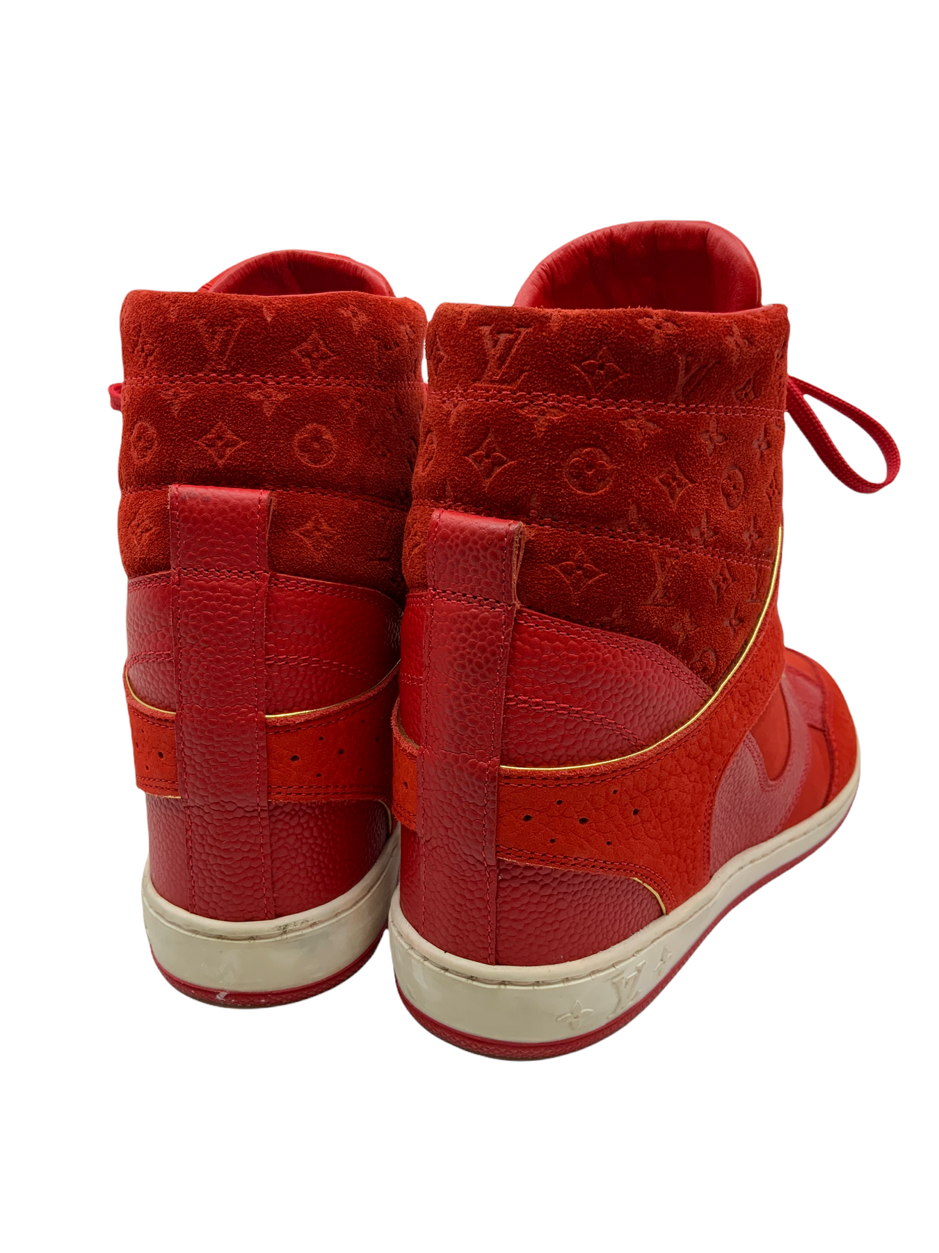 Louis Vuitton Embossed Monogram Suede Cliff Top Wedge Sneakers